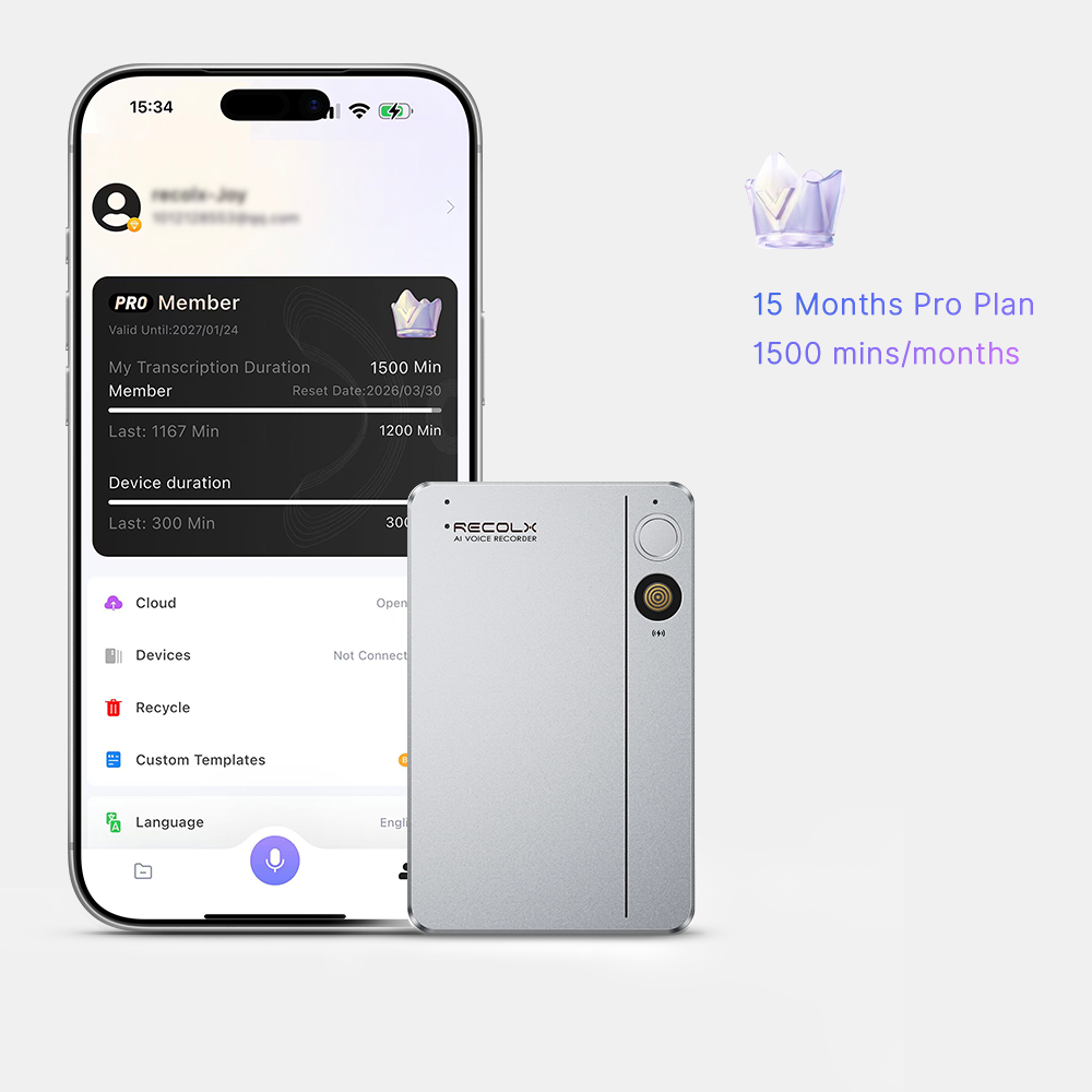 Recolx Tap™ AI Voice Recorder & Al Annual Pro Plan