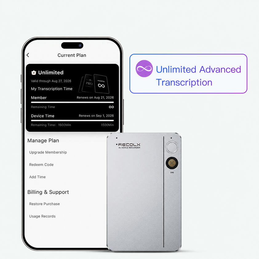 Recolx Tap™ AI Voice Recorder & AI Annual Unlimited Plan